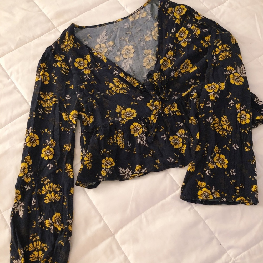 Blue + Yellow flowered crop top